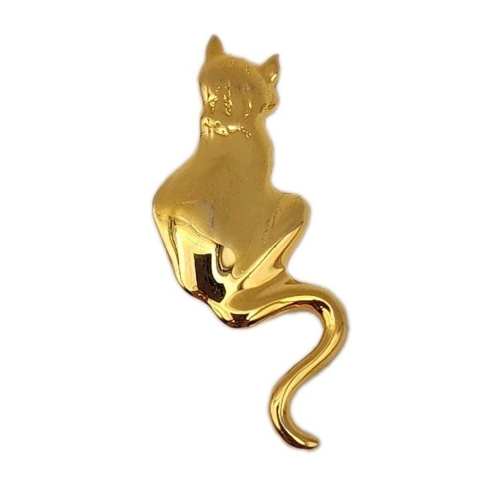 Vintage Cat Brooch 1988 VMFA Virginia Museum Fine Arts Gold Tone Sitting Figural